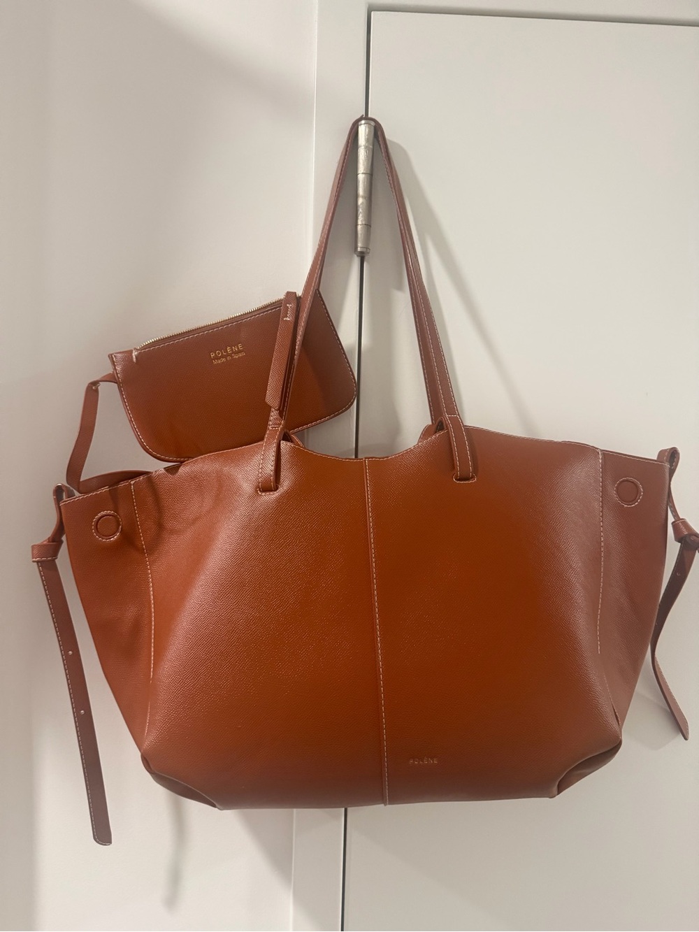 Cognac Leather Tote with Removable Pouch
